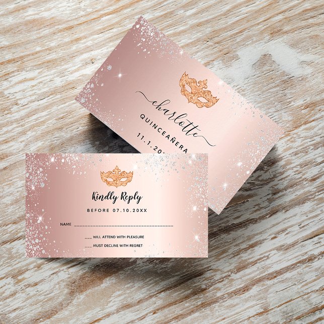 Carte D'accompagnement Budget anniversaire rose or argent mascarade RSVP (Créateur téléchargé)
