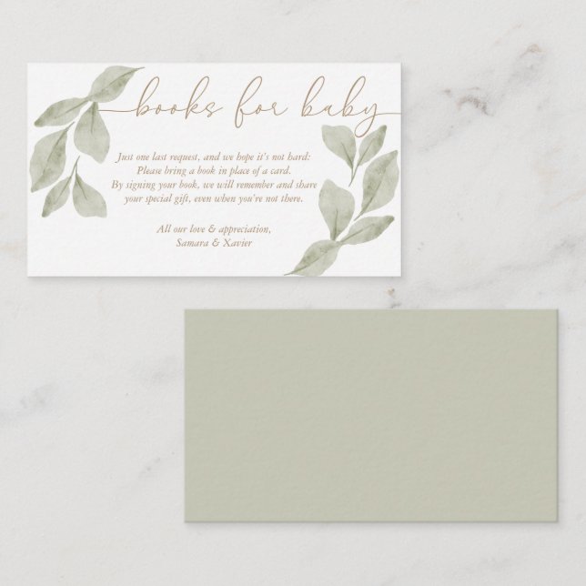 Carte D'accompagnement Budget Aquarelle Eucalyptus Livres pour bébé (Devant / Derrière)