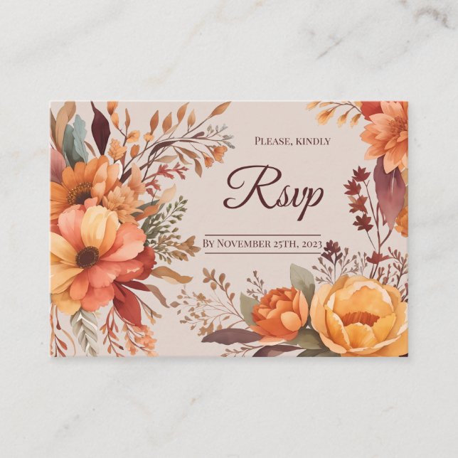 Carte D'accompagnement Budget Automne Floral Traditionnel Mariage Rsvp (Devant)