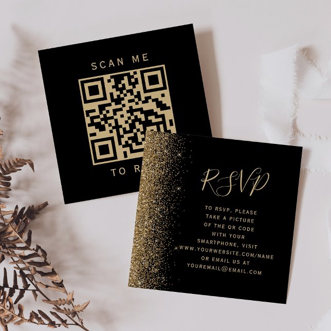 Carte D'accompagnement Budget Black Gold Parties scintillant Mariage QR C (Créateur téléchargé)