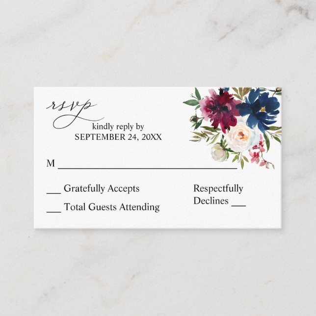 Carte D'accompagnement Budget Blue Purple & White Floral 2SM Pas de repas (Devant)