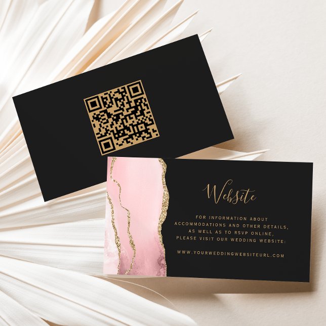 Carte D'accompagnement Budget Blush Rose Or Agate Dark Mariage QR Code (Créateur téléchargé)