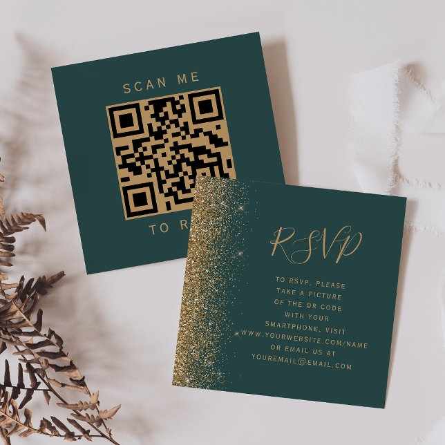 Carte D'accompagnement Budget Dark Green Gold Mariage QR Code RSVP (Créateur téléchargé)