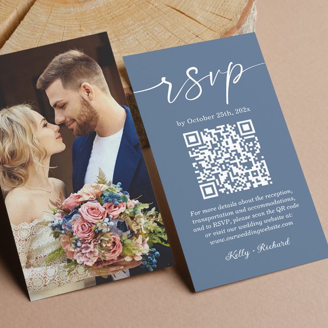 Carte D'accompagnement Budget Dusty Blue Mariage en ligne RSVP QR Code (Créateur téléchargé)