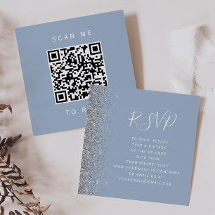 Carte D'accompagnement Budget Dusty Blue Silver Mariage QR Code RSVP