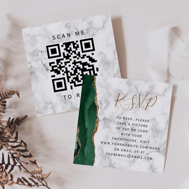 Carte D'accompagnement Budget Emerald Agate Marbre Mariage QR Code RSVP (Créateur téléchargé)