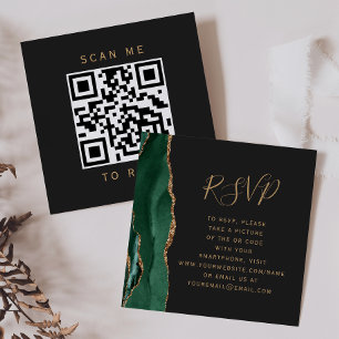 Carte D'accompagnement Budget Emerald Green Gold Agate Dark QR Code RSVP