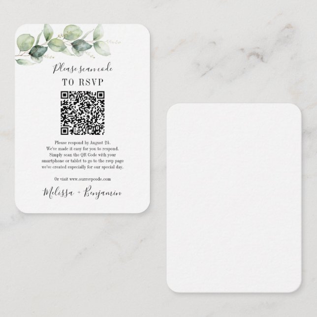 Carte D'accompagnement Budget Eucalyptus Verdure QR Code Mariage RSVP (Devant / Derrière)
