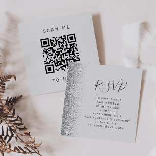 Carte D'accompagnement Budget Gris Clair Argent Mariage QR Code RSVP