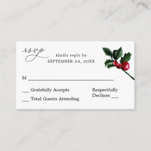 Carte D'accompagnement Budget hiver Holly Berry SM Pas de repas RSVP
