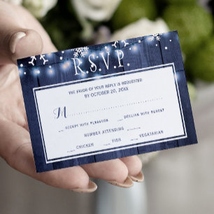 Carte D'accompagnement Budget mariage d'hiver marine flocons blancs RSVP