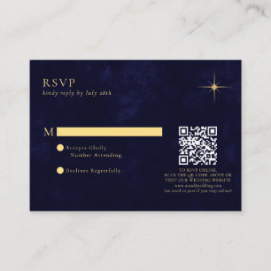 Carte D'accompagnement BUDGET Marine Céleste Gold Star Mariage QR Code