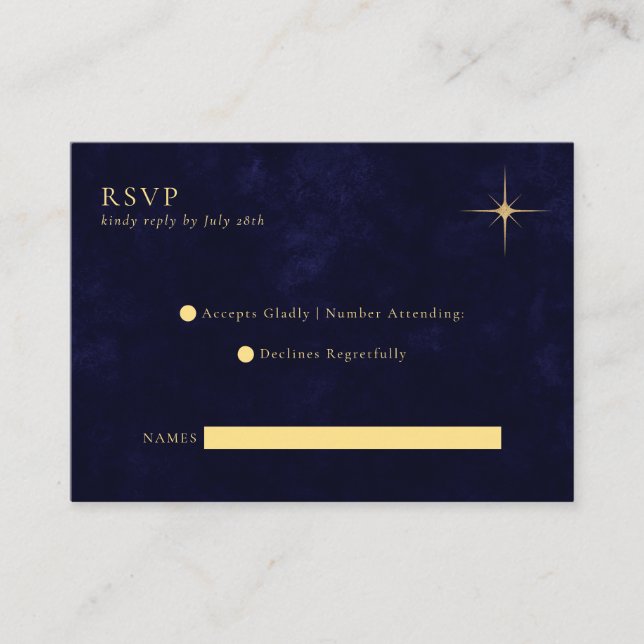Carte D'accompagnement BUDGET Midnight Blue Celestie Gold Stars Mariage (Devant)