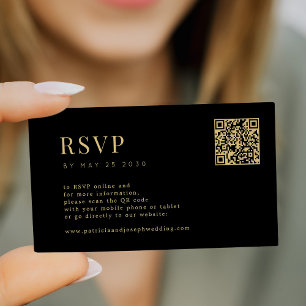 Carte D'accompagnement Budget moderne or noir mariage en ligne RSVP QR