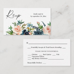 Carte D'accompagnement Budget Navy, Dusty Blue & Pink Floral 2SM Repas RS