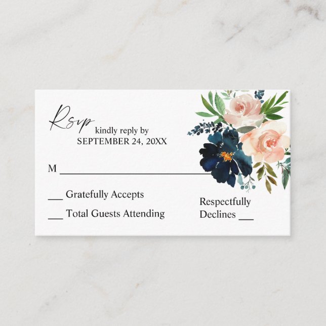Carte D'accompagnement Budget Navy, Dusty Blue, Rose 2SM Pas de repas RSV (Devant)
