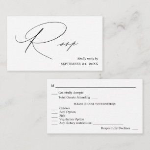 Carte D'accompagnement Budget noir et blanc calligraphie 4 avec repas RSV