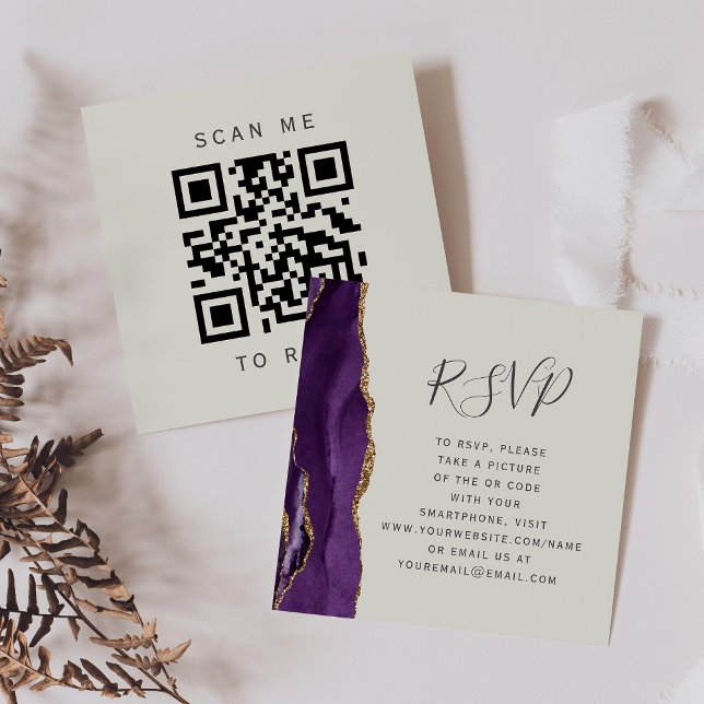 Carte D'accompagnement Budget Purple Agate ivoire Mariage QR Code RSVP (Créateur téléchargé)