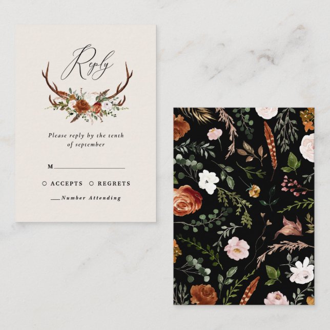 Carte D'accompagnement Budget rouille noir chic floral élégant mariage (Devant / Derrière)