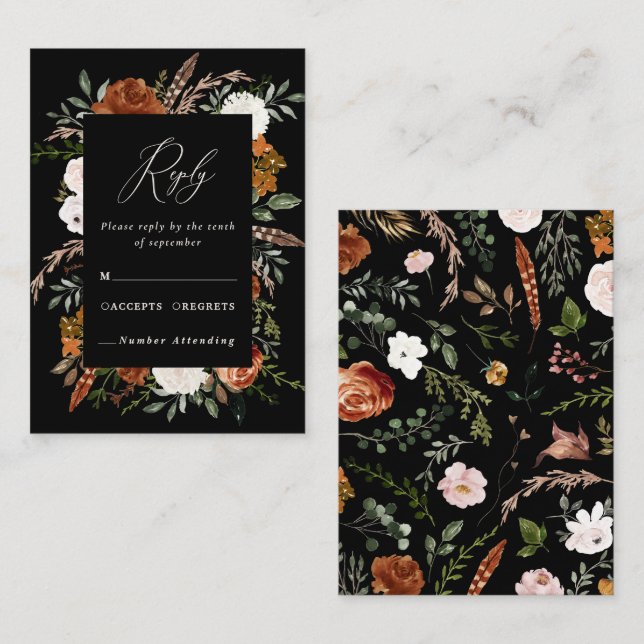 Carte D'accompagnement Budget rouille noir chic floral élégant mariage (Devant / Derrière)