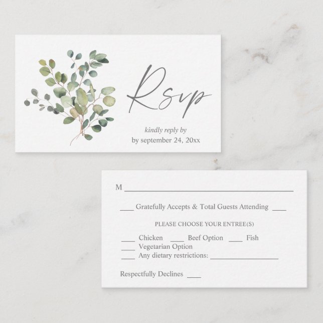 Carte D'accompagnement Budget Russe Eucalyptus Duo 2SM Repas RSVP (Devant / Derrière)