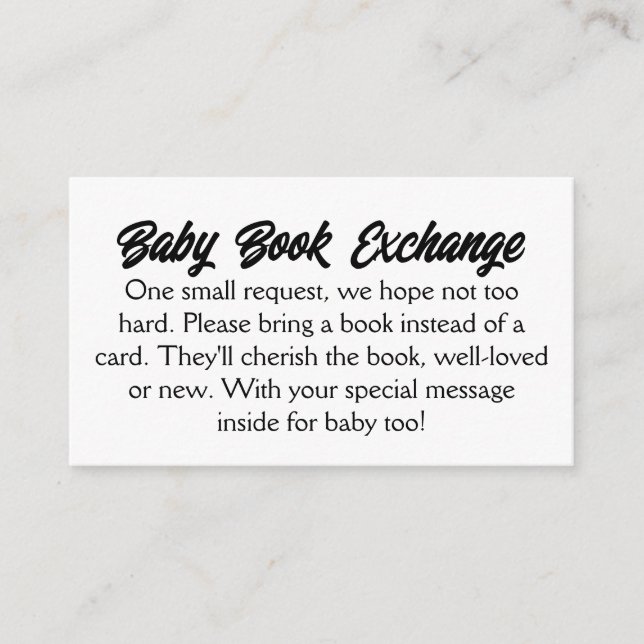 Carte D'accompagnement Budget Simple Baby Book Exchange (Devant)