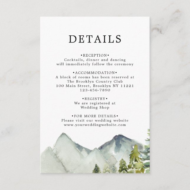 Carte D'accompagnement BUDGET Simple Forest Mounts Détails du Mariage (Devant)