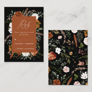 Carte D'accompagnement Budget terre cuite noir floral élégant mariage