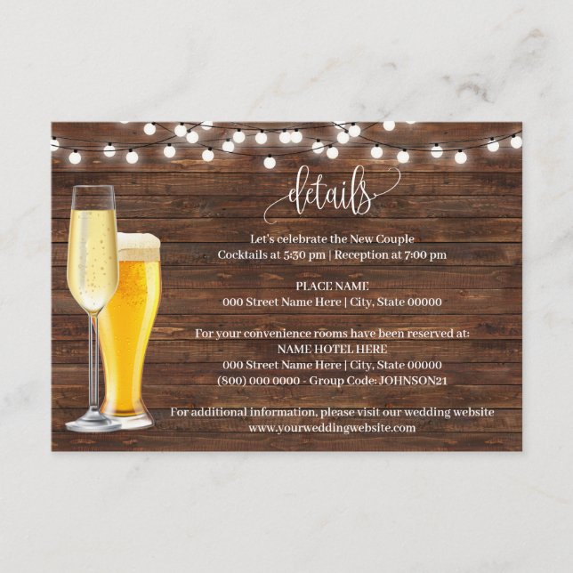 Carte D'accompagnement Bulles & Brews Rustique Détails Plus d'infos (Devant)
