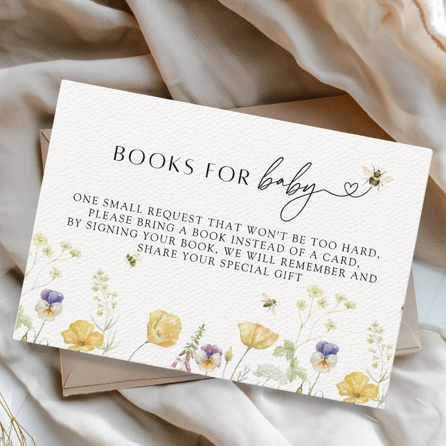 Carte D'accompagnement Bumblebee Fleur sauvage Baby shower Livres pour bé (Books For Baby Baby Shower Fun Insert Card Bumblebee Wildflower Mama to Bee Baby in Bloom)