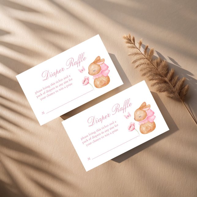 Carte D'accompagnement Bunny baby shower papillon rose tombole (Bunny pink bow baby shower diaper raffle enclosure cards spring girls baby shower diaper raffle)