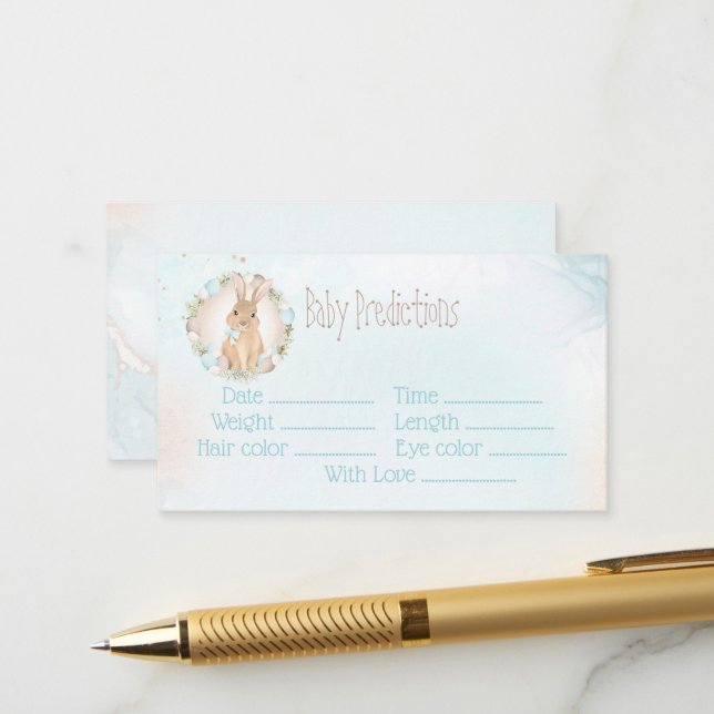 Carte D'accompagnement Bunny Blue Boy Baby shower Baby Predictions Card (Devant/Arrière en situation)