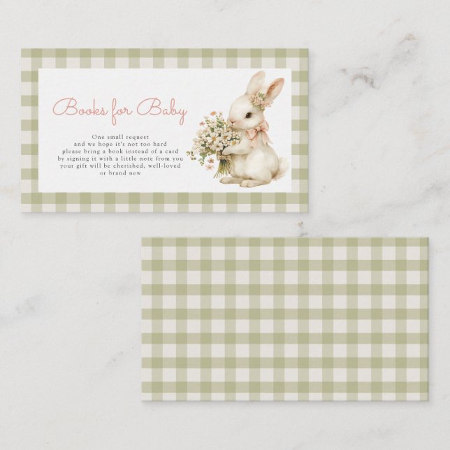 Carte D'accompagnement Bunny Green En vichy Baby shower Livres pour bébé (Devant / Derrière)