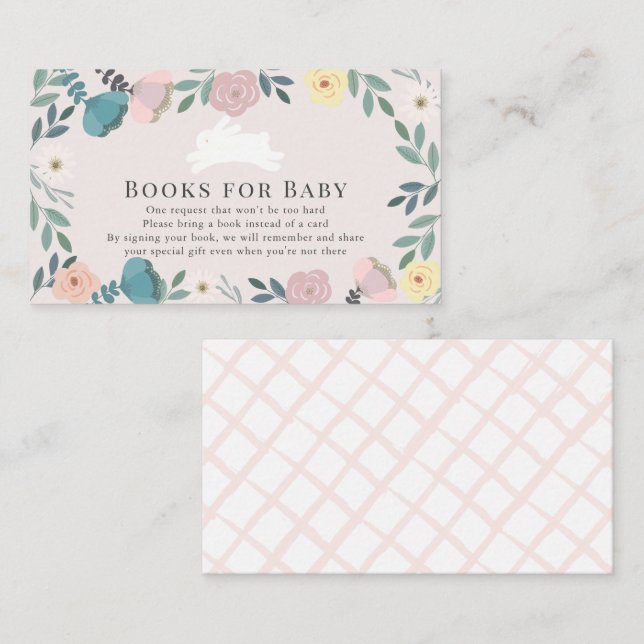 Carte D'accompagnement Bunny Pink Floral Girl Baby shower Request (Devant / Derrière)