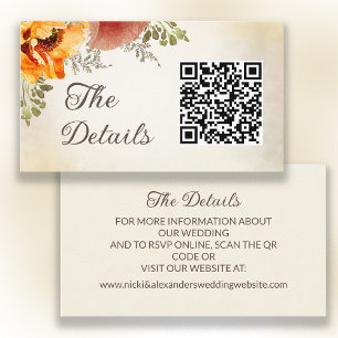 Carte D'accompagnement Burange Orange Fall Floral Détails du Mariage QR C