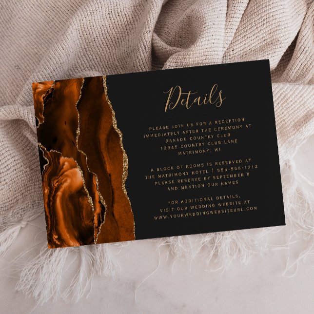 Carte D'accompagnement Burange Orange Gold Agate Dark Détails du Mariage (Créateur téléchargé)