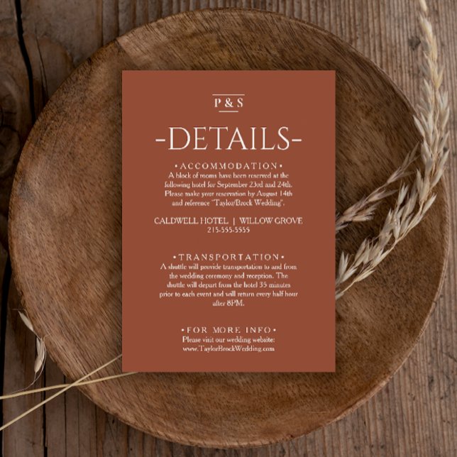 Carte D'accompagnement Burange Orange Terracotta Monogram Détails du Mari (Créateur téléchargé)