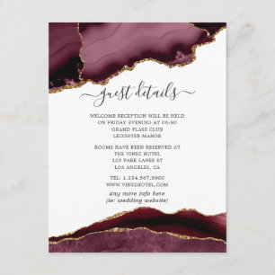 Carte D'accompagnement Burgundy and Gold Agate Mariage Détails au sujet d
