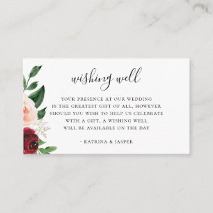 Carte D'accompagnement Burgundy Blush Floral Mariage Wishing well