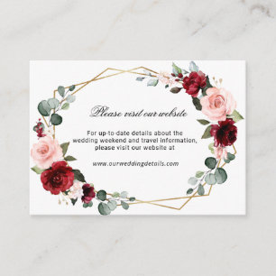 Carte D'accompagnement Burgundy Blush Floral moderne Mariage géométrique