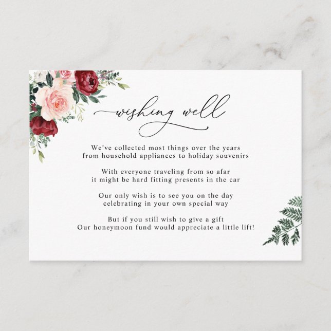 Carte D'accompagnement Burgundy Blush Floral Wishing well Mariage (Devant)