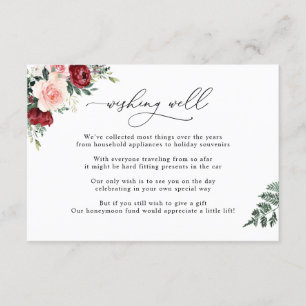 Carte D'accompagnement Burgundy Blush Floral Wishing well Mariage