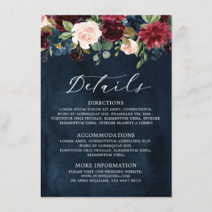 Carte D'accompagnement Burgundy Blush Navy Blue Botanal Floral Boho