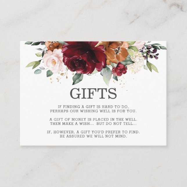 Carte D'accompagnement Burgundy Blush Orange Mariage Floral Wishing well (Devant)