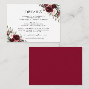 Carte D'accompagnement Burgundy Blush Rose Floral Détails Mariage Enclosu