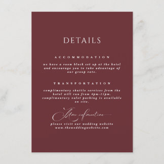 Carte D'accompagnement Burgundy Calligraphy Romantique Détails du Mariage