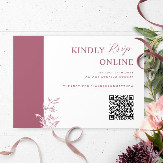 Carte D'accompagnement Burgundy Elegant QR Code RSVP Mariage (Créateur téléchargé)