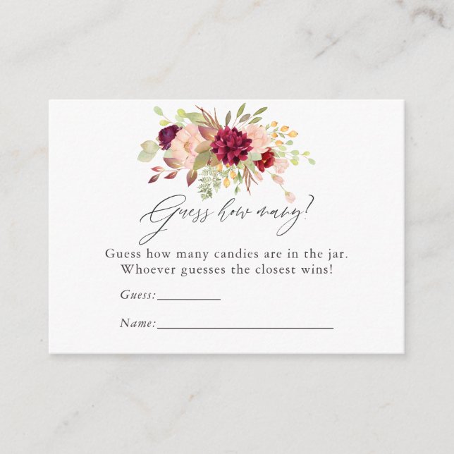 Carte D'accompagnement Burgundy et Blush Floral Baby shower jeu de bonbon (Devant)