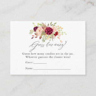 Carte D'accompagnement Burgundy et Blush Floral Baby shower jeu de bonbon