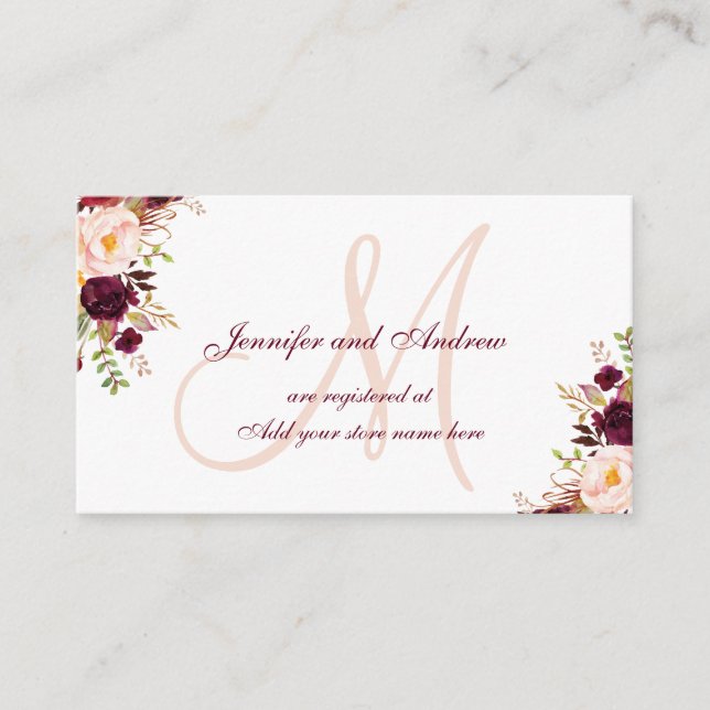 Carte D'accompagnement Burgundy Floral Blush Inscription des Mariages (Devant)